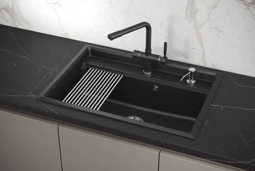 Кухонная мойка Granula Kitchen Space 7301, ШВАРЦ 75х50 цвет черный поверхность матовая