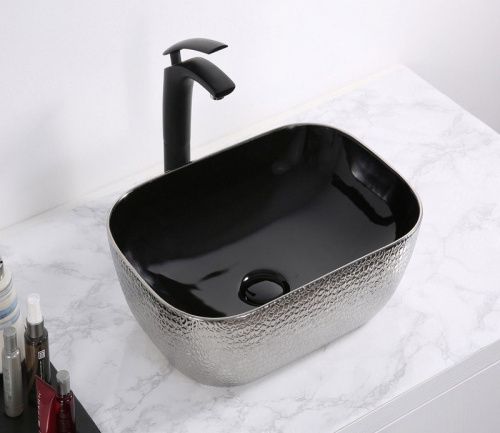 Раковина из сантехнического фаянса CeramaLux D1333H020 50х30 накладная цвет черный без отверстий под смеситель