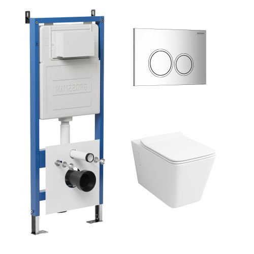 Инсталляция + кнопка смыва + унитаз Grossman Galaxy 97.4414S.01.100