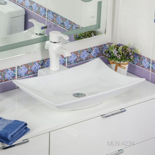 Раковина из сантехнического фарфора Melana A234-805 60х40 накладная цвет белый 1 отверстие под смеситель