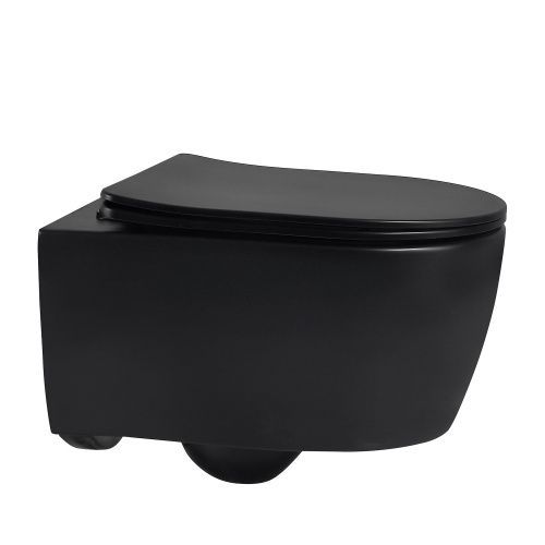 Унитаз подвесной Abber Bequem AC1104MB черный с сиденьем микролифт безободковый каскадный смыв