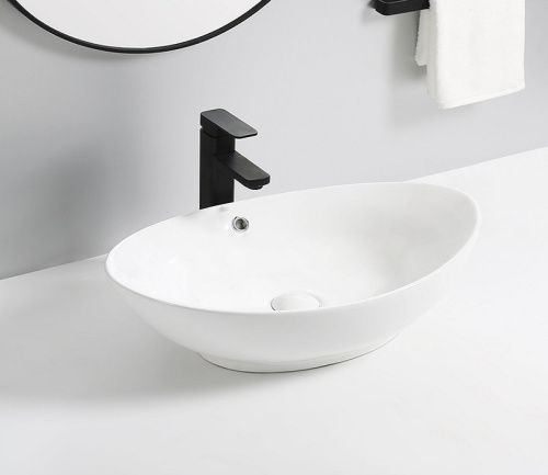 Раковина из сантехнического фаянса CeramaLux 9019 60х40 накладная цвет белый без отверстий под смеситель