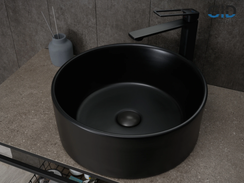 Раковина керамическая Gid Esfera 53368 40х40 накладная цвет черный без отверстий под смеситель