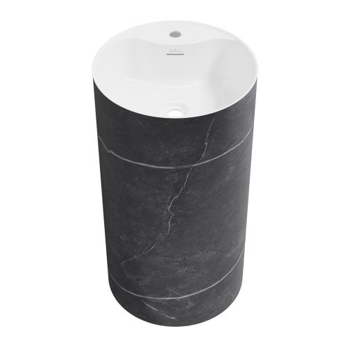 Раковина акриловая Wellsee Chalice Perfection 230624000 45х45 напольная цвет черный мрамор/белый 1 отверстие под смеситель