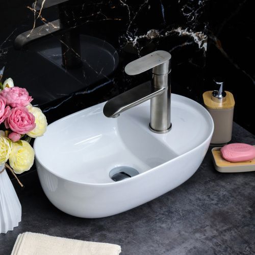 Раковина из сантехнического фарфора Melana 320333-805 40х30 накладная цвет белый 1 отверстие под смеситель