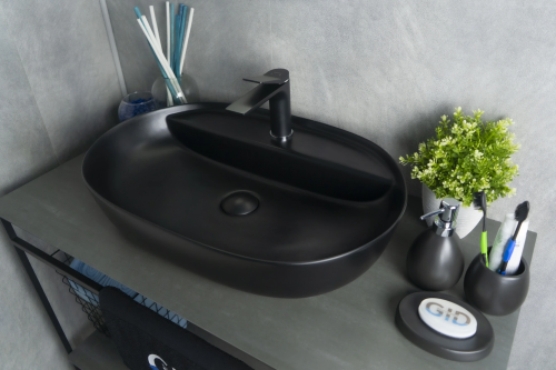Раковина керамическая Gid Lago 53345 60х40 накладная цвет черный 1 отверстие под смеситель