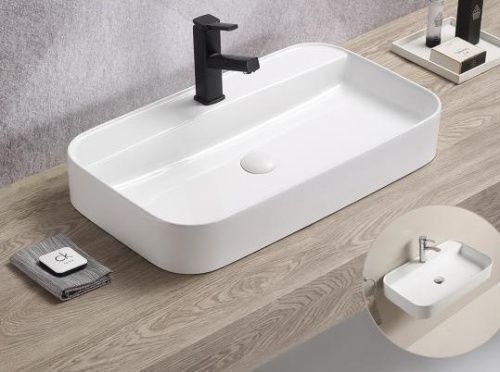 Раковина из сантехнического фаянса CeramaLux 78575 70х40 накладная цвет белый 1 отверстие под смеситель