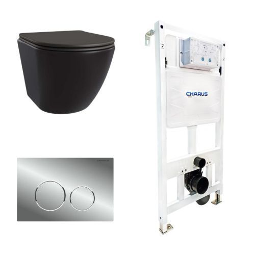 Сет унитаз + инсталляция + кнопка CC.300.80.01+FP.330.21.01+AM25010 Nero