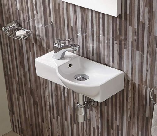 Раковина из сантехнического фаянса CeramaLux 7947AR 40х20 подвесная цвет белый 1 отверстие под смеситель