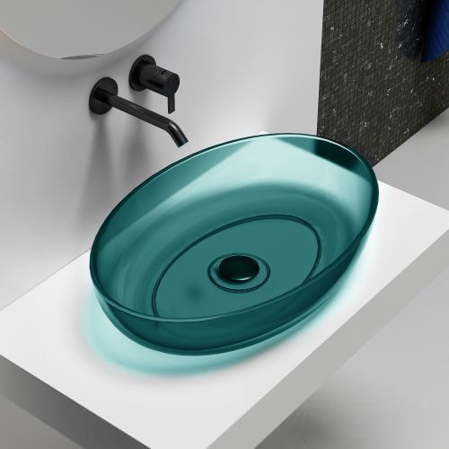 Раковина из полиэфирной смолы Abber KRISTALL AT2801Aquamarin 60х40 накладная цвет зеленый без отверстий под смеситель