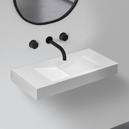 Раковина из искусственного камня Abber STEIN AS2641 100х50 подвесная цвет белый без отверстий под смеситель