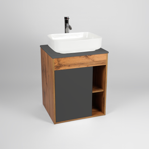 Тумба под раковину Viant Бостон VBOS65NG-T1STP 70х50 подвесная цвет серый/коричневый