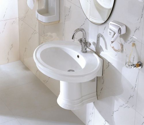 Раковина из сантехнического фаянса CeramaLux 2011 80х60 подвесная цвет белый 1 отверстие под смеситель