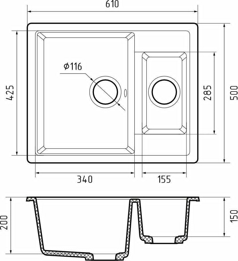 Кухонная мойка Granfest Quadro Q-610K терракот 60х50 цвет коричневый поверхность матовая - фото 3