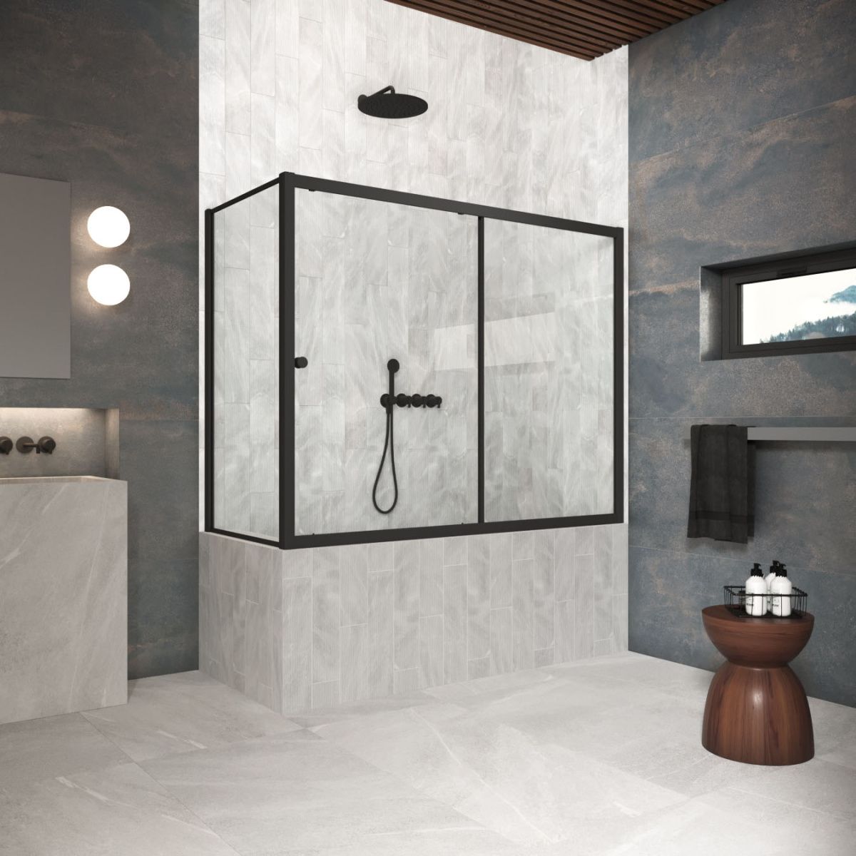 Душевая шторка на ванну Vegas-Glass ZV+ZVF Protec ZV+ZVF Protec 180*90 02М crystalvision 180х140 стекло прозрачное профиль черный ориентация универсальная