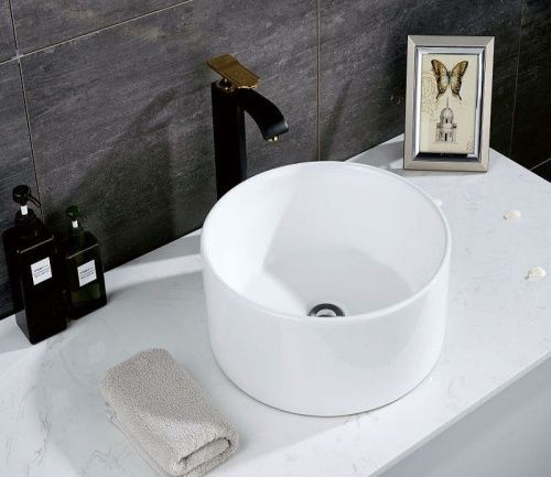 Раковина из сантехнического фаянса CeramaLux 9011 40х40 накладная цвет белый без отверстий под смеситель