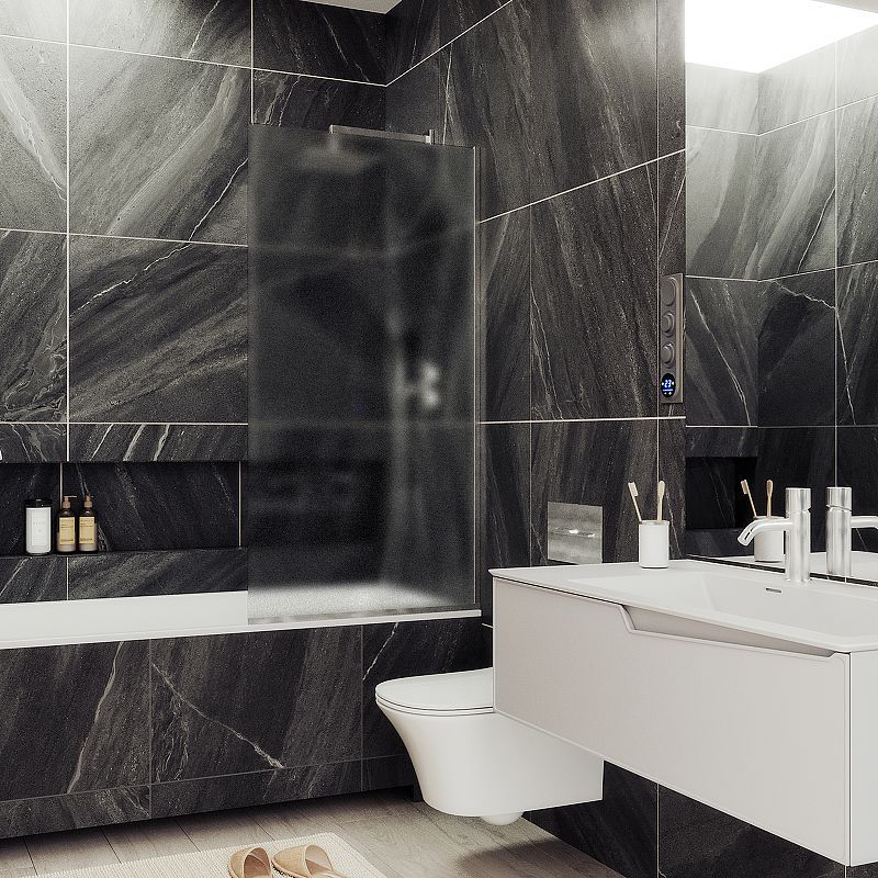 Душевая шторка на ванну Maybah Glass MGV-95-5у 90х140 стекло тонированное профиль хром ориентация универсальная