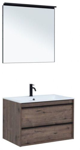 Комплект мебели: тумба с раковиной + зеркало Aquanet Lino 00271956 80х50 подвесной цвет коричневый