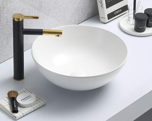 Раковина из сантехнического фаянса CeramaLux 104MW 40х40 накладная цвет белый без отверстий под смеситель