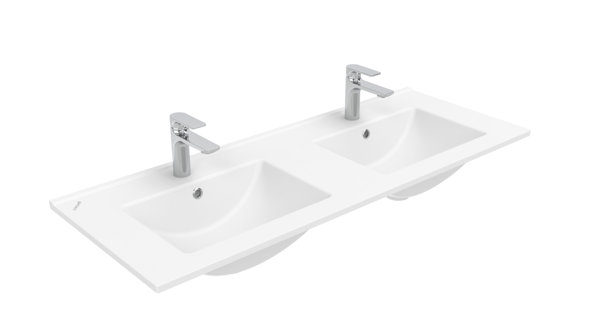 Раковина из сантехнического фарфора Creavit Su SU121-00CB00E-0000 120х50 накладная цвет белый 2 отверстия под смеситель