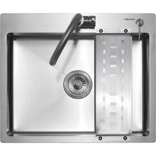 Кухонная мойка Melana ProfLine MLN-R6050H+дозатор+коландером 60х50 цвет серый поверхность матовая
