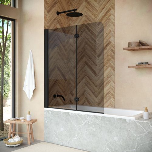 Душевая шторка на ванну Vegas-Glass E2V+E2V NOVO E2V NOVO 120 02М 07 L 120х140 стекло тонированное профиль черный ориентация левая