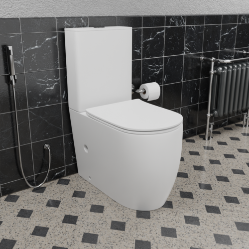 Унитаз напольный с бачком CeramaLux 1289А белый с сиденьем микролифт безободковый