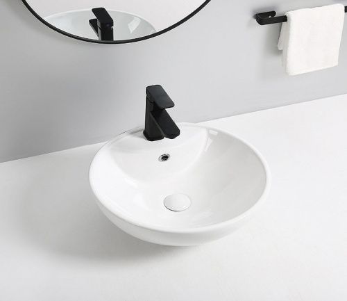 Раковина из сантехнического фаянса CeramaLux 9001 50х50 накладная цвет белый 1 отверстие под смеситель