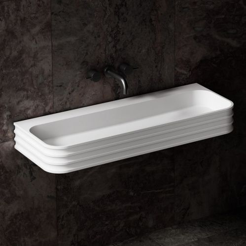 Раковина из искусственного камня Abber STEIN AS2651-1.0 100х50 подвесная цвет белый без отверстий под смеситель