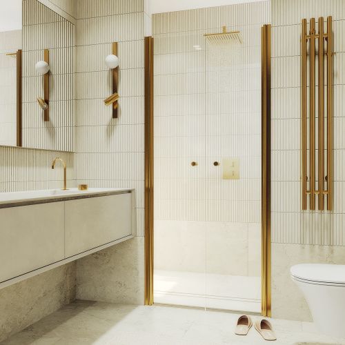 Душевая дверь Maybah Glass MGD-424-3 100х200 стекло прозрачное профиль золото