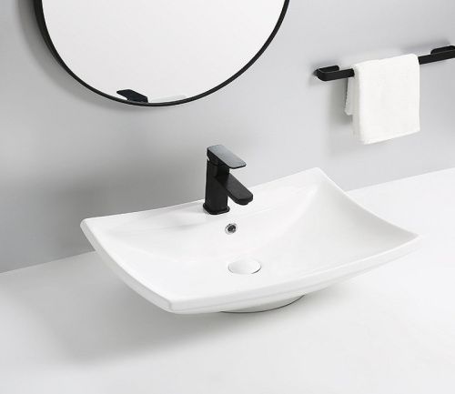 Раковина из сантехнического фаянса CeramaLux 9111 60х40 накладная цвет белый 1 отверстие под смеситель