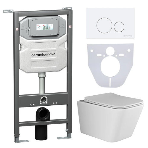 Инсталляция с кнопкой + унитаз + шумоизоляция Ceramica Nova CN3007_1001W_1000
