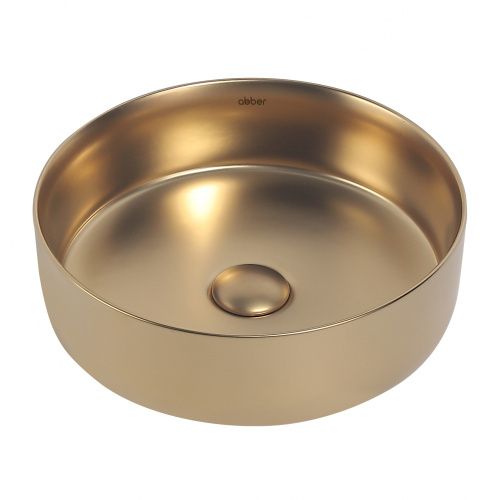 Раковина из сантехнического фаянса Abber BEQUEM AC2108MMG 40х40 накладная цвет золото без отверстий под смеситель