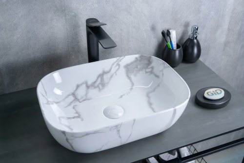 Раковина керамическая Gid Geométrico 54469 50х30 накладная цвет многоцветный без отверстий под смеситель