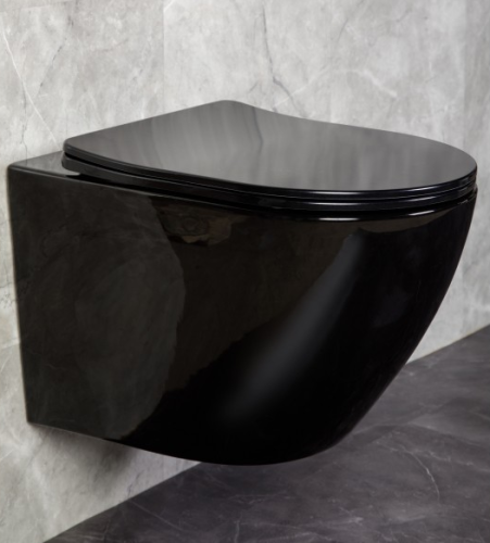 Унитаз подвесной CeramaLux 2197B-18 черный с сиденьем микролифт каскадный смыв