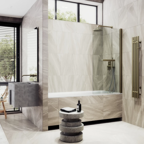 Душевая шторка на ванну Maybah Glass MGV-776-2 60х140 стекло прозрачное профиль бронза ориентация универсальная