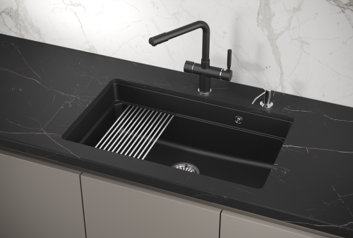 Кухонная мойка Granula Kitchen Space 7303U, ШВАРЦ 75х45 цвет черный поверхность матовая