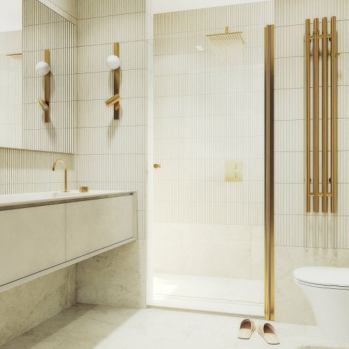 Душевая дверь Maybah Glass MGD-809-3 90х200 стекло прозрачное профиль золото