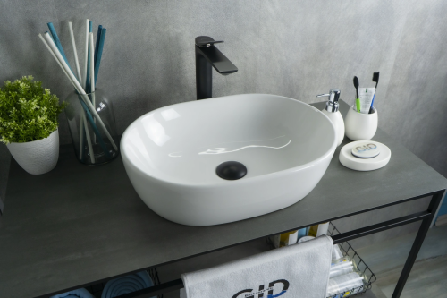 Раковина керамическая Gid Lago 51113 50х40 накладная цвет белый без отверстий под смеситель