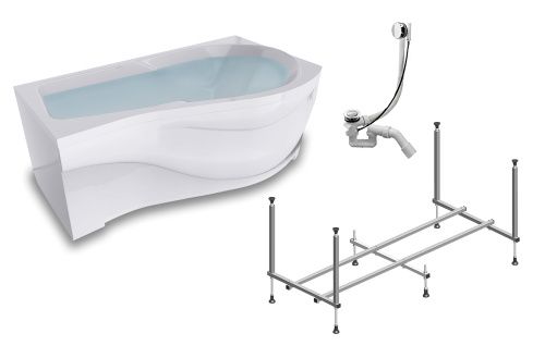 Ванна акриловая Timo VINO VINO1792R-KTVINO17-SPV1505-FPVINO17R-TPVINO17R 170х90 пристенная асимметричная с каркасом