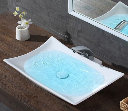 Раковина из сантехнического фаянса CeramaLux 9176 60х40 накладная цвет белый без отверстий под смеситель