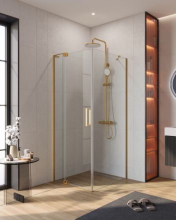 Душевой уголок Cezares SLIDER SLIDER-AH-1-80-80/90-C-BORO 80х80 стекло прозрачное профиль золото без поддона