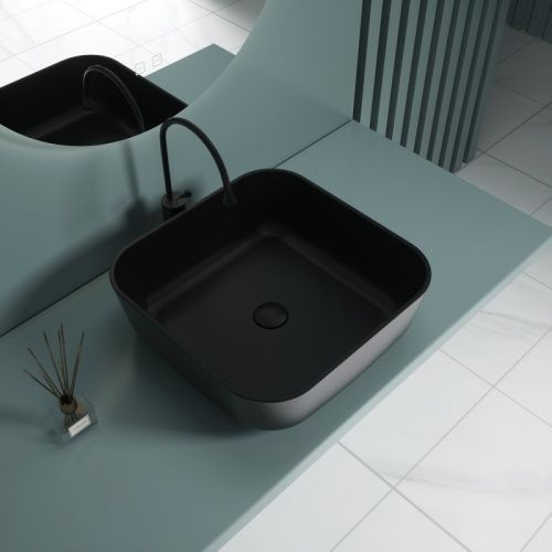 Раковина из сантехнического фаянса Esbano ERCINA-N ESRNERCINMB 40х40 накладная цвет черный без отверстий под смеситель