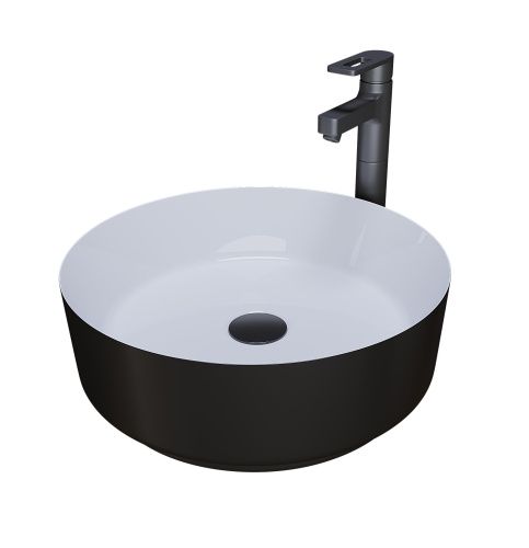 Раковина из сантехнического фаянса Grossman Color GR-4040BW 40х40 накладная цвет белый/черный без отверстий под смеситель