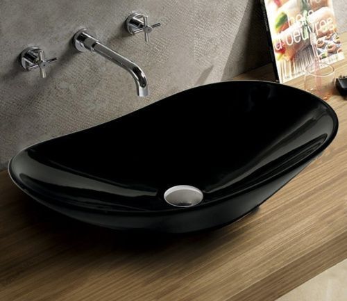 Раковина из сантехнического фаянса CeramaLux 7811AB 60х40 накладная цвет черный без отверстий под смеситель