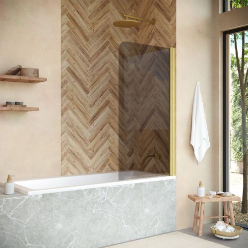 Душевая шторка на ванну Vegas-Glass EV+EV NOVO EV NOVO 70 03 07 70х140 стекло тонированное профиль золото ориентация универсальная