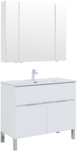 Комплект мебели: тумба с раковиной + зеркало-шкаф Aquanet Алвита New 00274184 101x47x170 напольный цвет белый