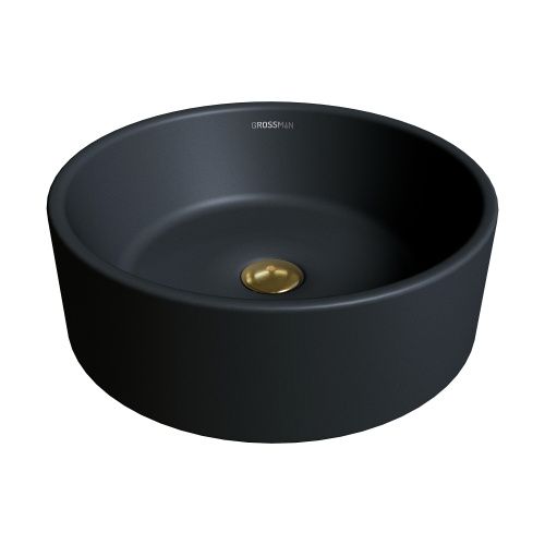 Раковина из сантехнического фаянса Grossman Color GR-3013BM 40х40 накладная цвет черный без отверстий под смеситель