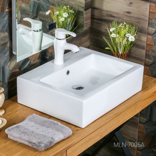 Раковина из сантехнического фарфора Melana 7005A-805 60х50 накладная цвет белый 1 отверстие под смеситель