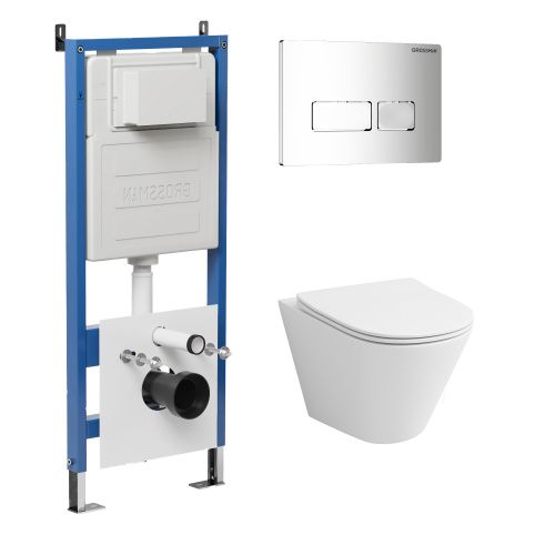 Инсталляция + кнопка смыва + унитаз Grossman Pragma 97.4477S.03.100